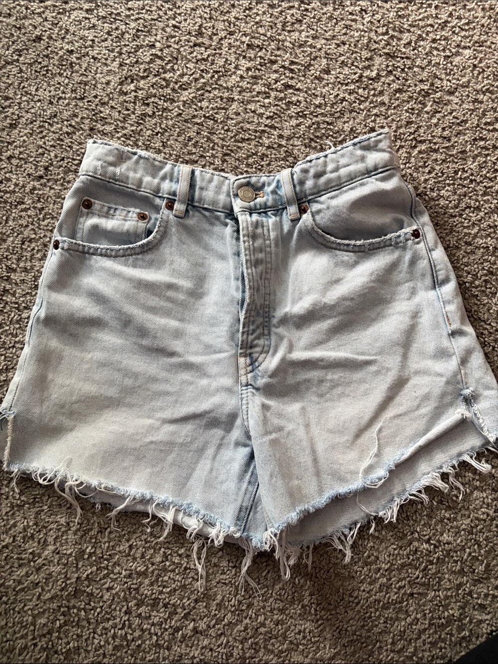 Zara Light Blue High-Rise Distressed Denim Shorts